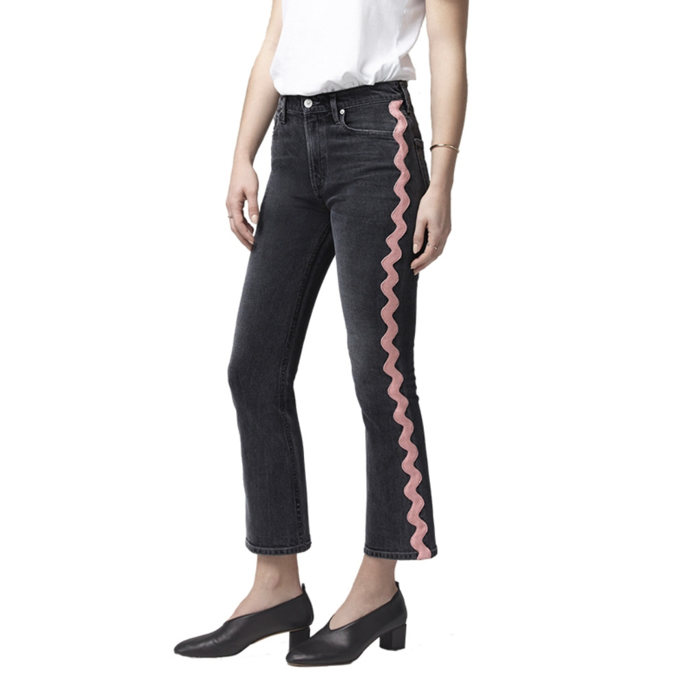 Citizens of Humanity Demy High Rise Cropped Flare Jeans in Date Night Pink Wave